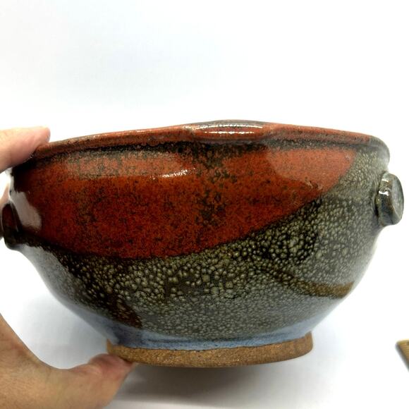 Studio Art Pottery Signed Randi Lile 3 Toned Drip Glaze Blue Brown Rust Dish - Picture 11 of 11